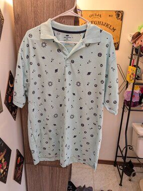 Red Rhino 2XL Celestial Space Print Polo Shirt Blue Cotton Blend